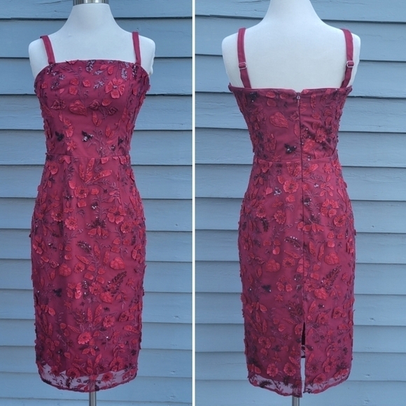 Dress The Population Ynez Red Floral Embellished Beaded Sequin Sexy Midi Dress S - Picture 8 of 9